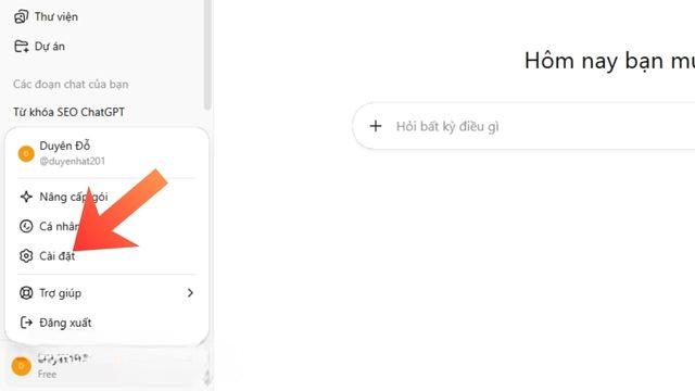 Nhấn vào mục Cài đặt