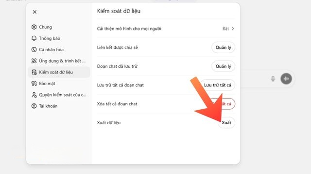 Nhấp chuột vào nút Xuất ở bên cạnh mục Xuất dữ liệu