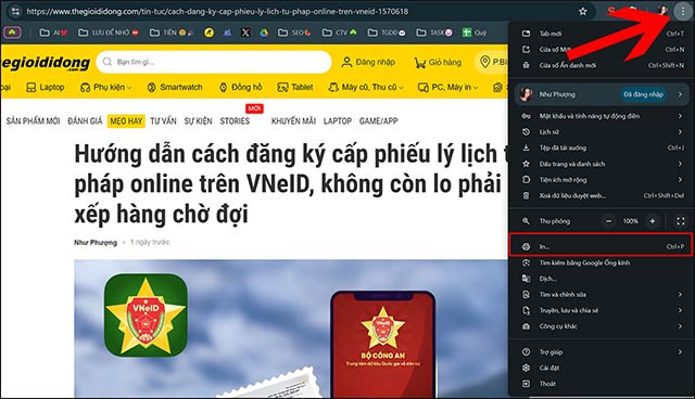 Nhấn vào biểu tượng dấu 3 chấm