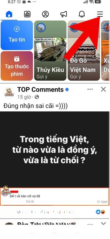Ấn vào biểu tượng ba dấu gạch ngang