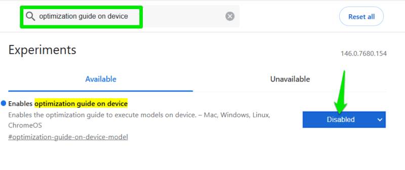 Tắt flag Optimize Guide On Device trong Chrome