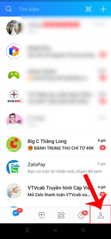 Ấn vào biểu tượng tài khoản