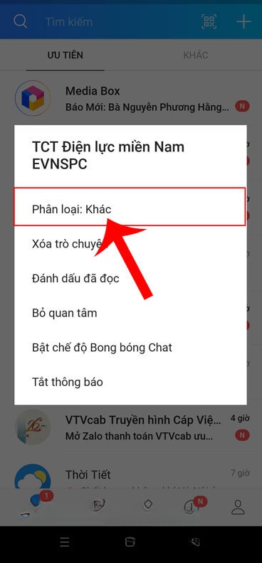 Nhấn vào mục Phân loại: Khác
