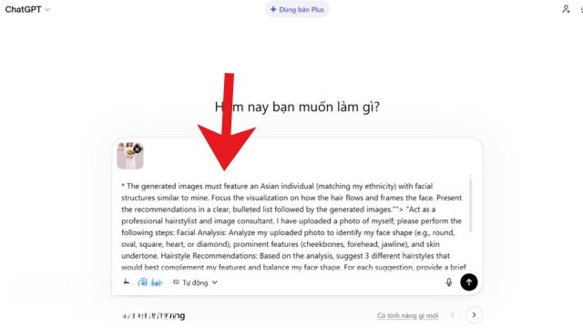 Nhập mẫu câu lệnh phân tích kiểu tóc theo khuôn mặt > Nhấp chuột vào biểu tượng mũi tên đi lên