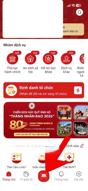 Nhấn vào biểu tượng tính năng Quét QR