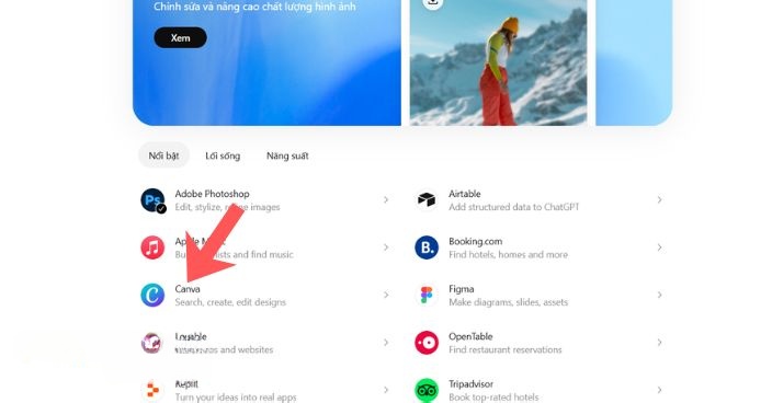 Click chuột và lựa chọn ứng dụng Canva.