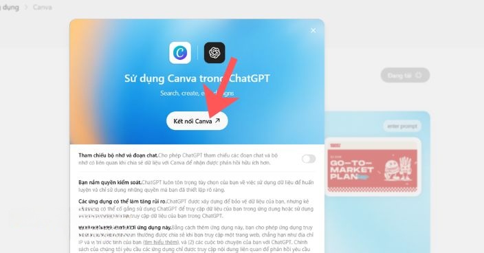 Nhấn vào nút Kết nối Canva