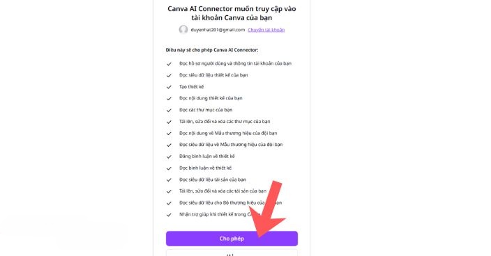 Click chuột vào nút Cho phép