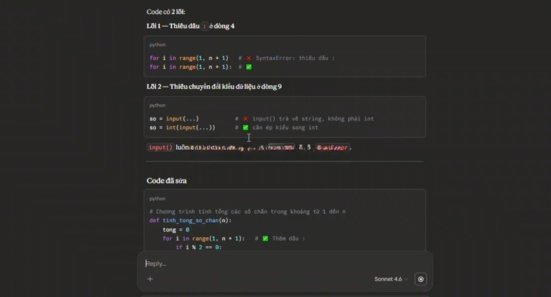 sửa lỗi code với claude AI