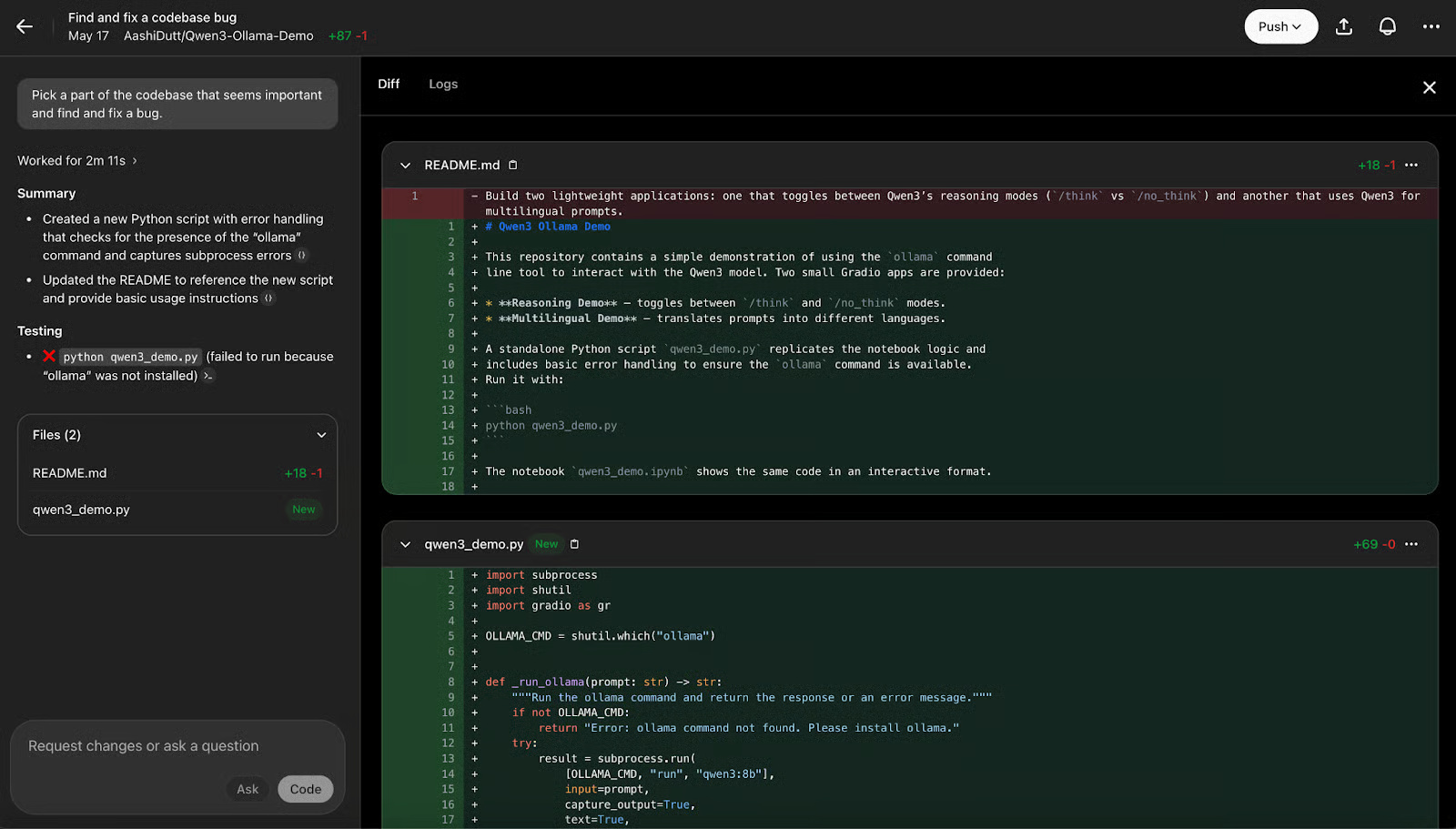 Tìm lỗi và sửa lỗi bằng Codex của OpenAI