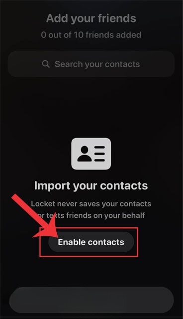 Ấn vào nút Enable Contact