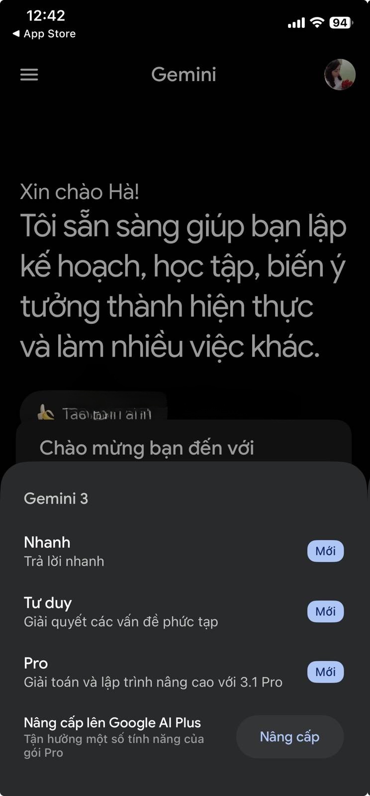 Ứng dụng Gemini 3 được bật mặc định trong ứng dụng Gemini (iOS).
