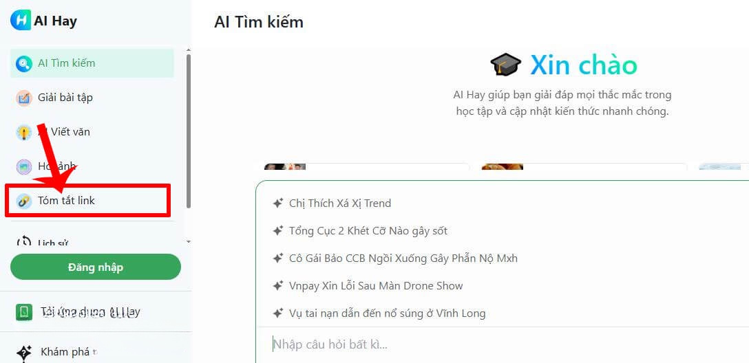  Hướng dẫn sử dụng tính năng hỏi đáp kèm link trên AI Hay 