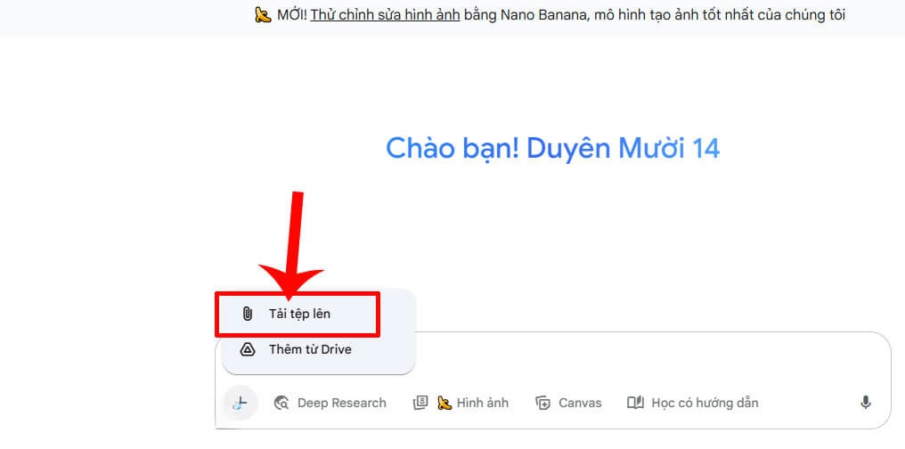 nhấn vào mục Tải tệp lên