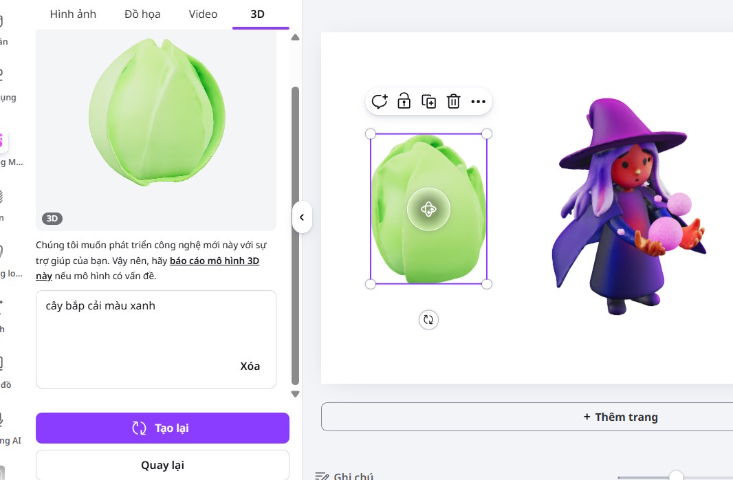 Tạo lại thiết kế 3D cần tạo trên Canva