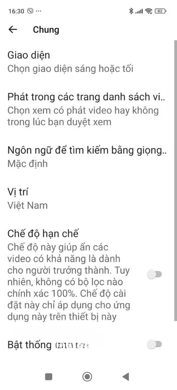 Đã tắt Chế độ hạn chế trên YouTube