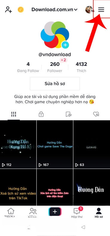 Nhấn vào biểu tượng ba dấu gạch ngang