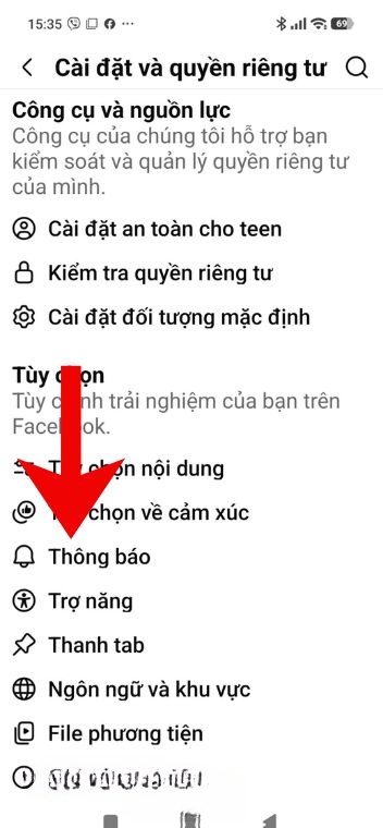 Ấn vào mục Thông báo