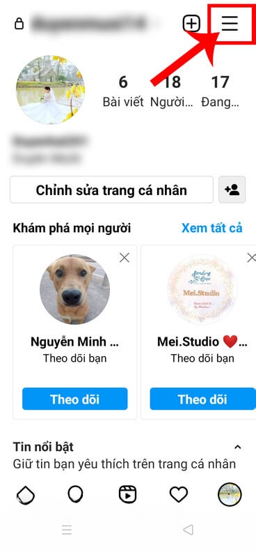 Chạm vào biểu tượng ba dấu gạch ngang