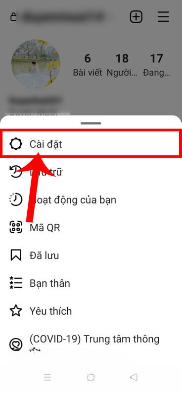 Nhấn vào mục Cài đặt