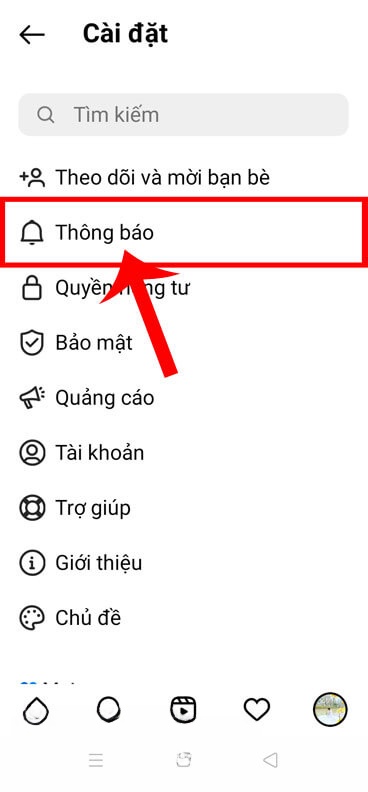Chạm vào mục Thông báo