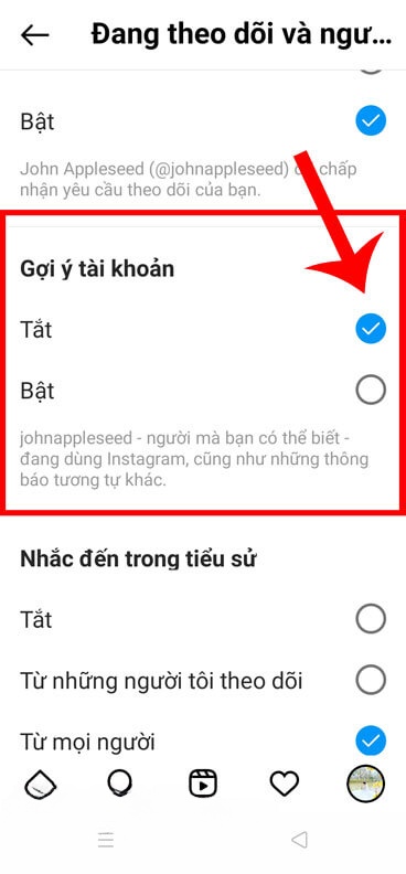 Chọn mục Tắt