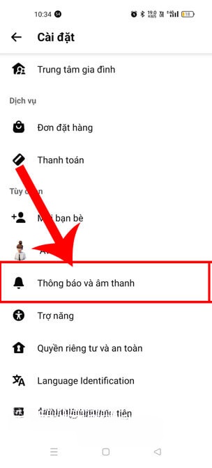 Nhấn vào mục Thông báo và âm thanh