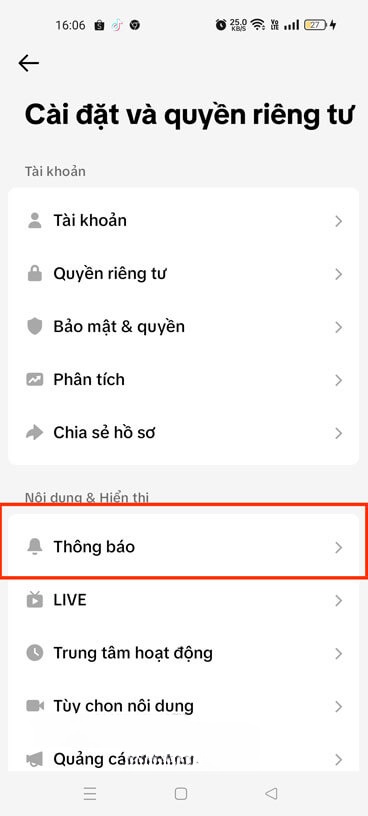 Ấn vào mục Thông báo