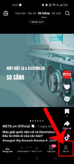 Nhấn vào biểu tượng tài khoản