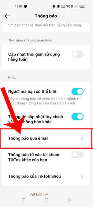 Ấn vào mục Thông báo qua Email