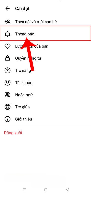 Nhấn vào mục Thông báo.