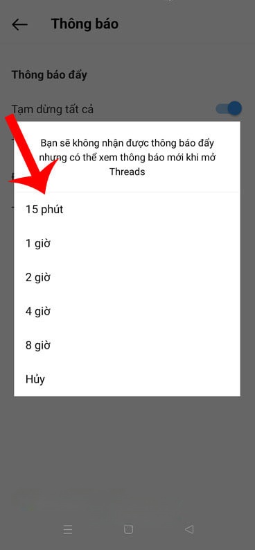Chọn khoảng thời gian tắt thông báo ứng dụng Threads.