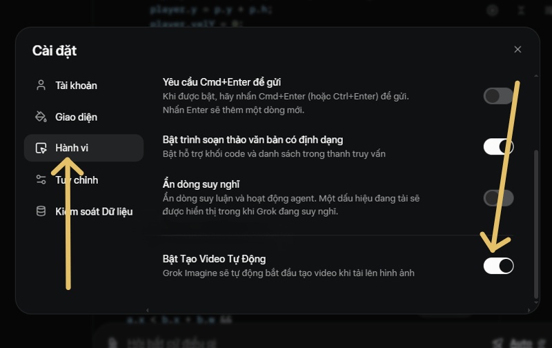 tắt tự động tạo video grok