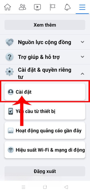 Chọn mục Cài đặt
