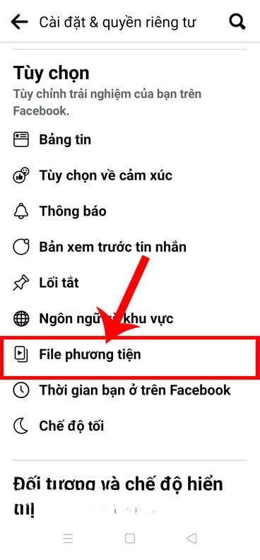 Chạm vào mục File phương tiện
