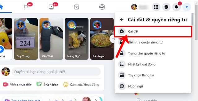 Nhấp chuột vào mục Cài đặt