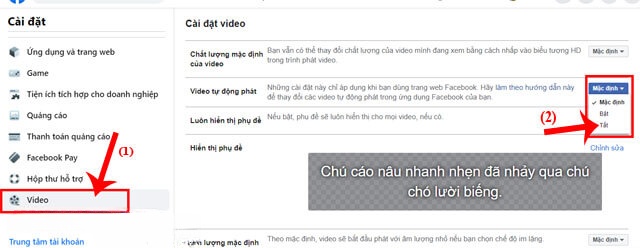Tắt tự động phát video Facebook