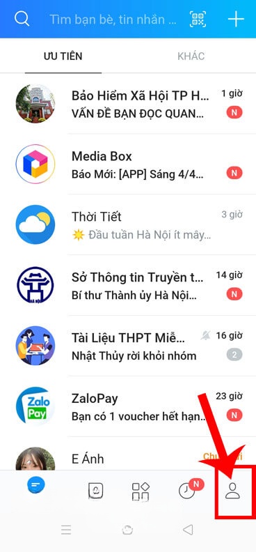 Ấn vào biểu tượng tài khoản