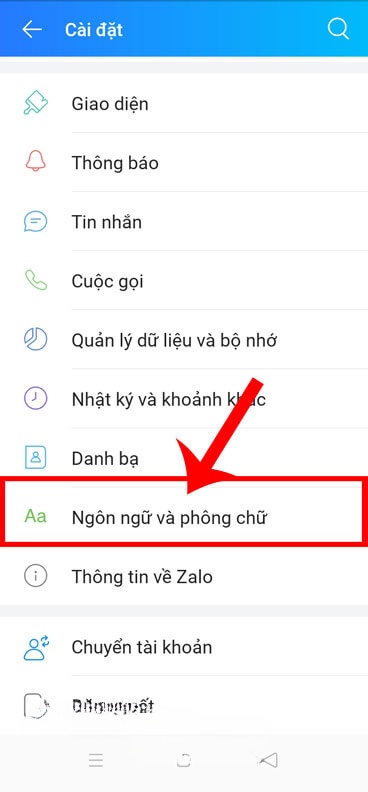 Nhấn vào mục Ngôn ngữ và phông chữ