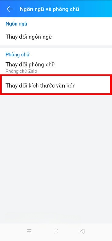 Chạm vào mục Thay đổi kích thước văn bản