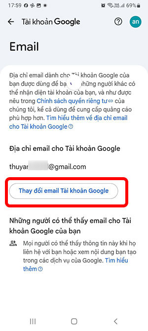 Cách đổi email Tài khoản Google trên điện thoại 