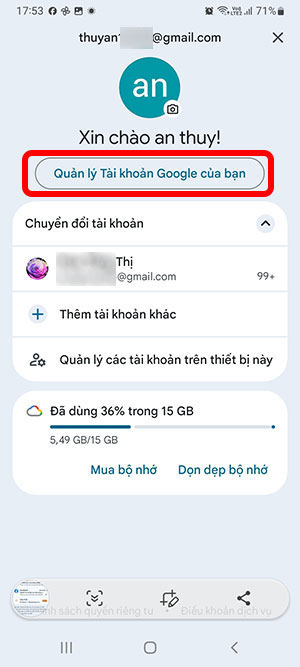 Cách đổi email Tài khoản Google trên điện thoại 
