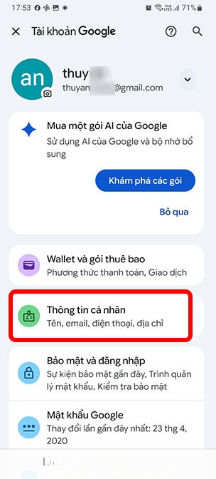Cách đổi email Tài khoản Google trên điện thoại 