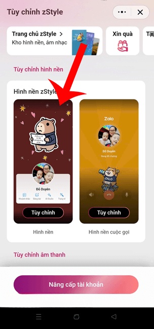 Nhấn vào mục Hình nền