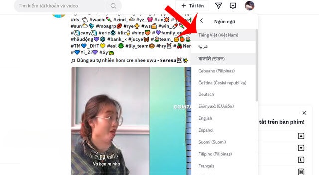 Lựa chọn một ngôn ngữ bất kỳ