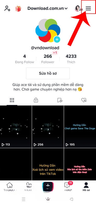 Nhấn vào biểu tượng ba dấu gạch ngang