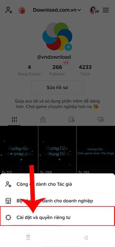 Chạm vào mục Cài đặt và quyền riêng tư