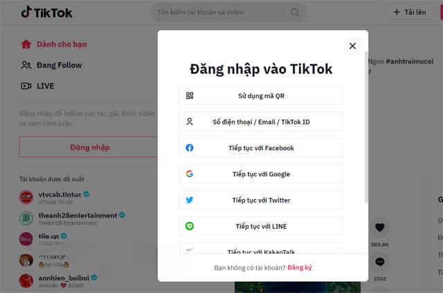 Đăng nhập tài khoản TikTok