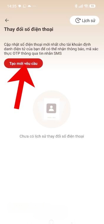 Chạm vào nút Tạo mới yêu cầu
