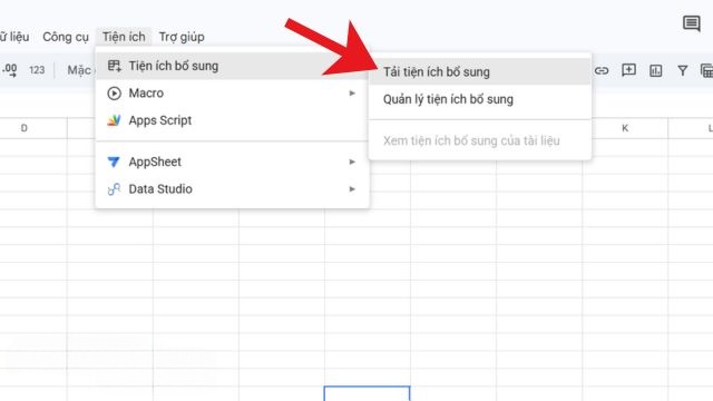 Nhấp chuột vào mục Tải tiện ích bổ sung